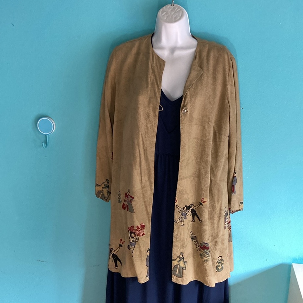 Citron Size M Gold Silk Top One Button Front Lightweight Kimono Style Layer